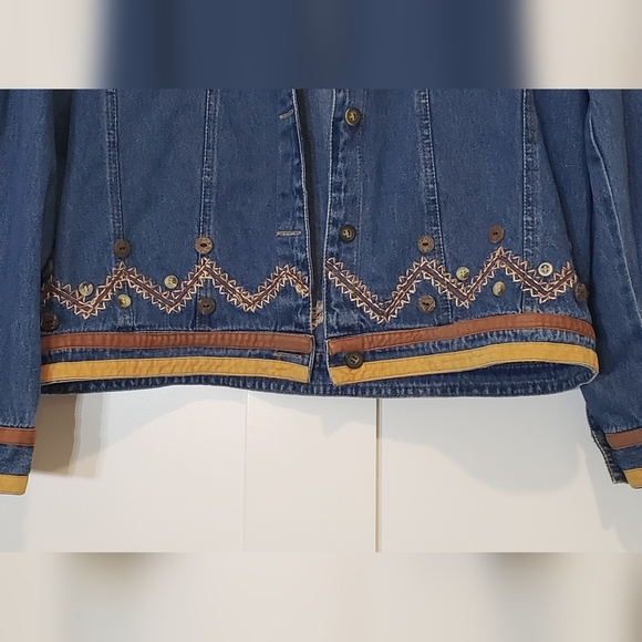 Don't Mess With Texas Western Denim Jean Jacket Embroidered Faux Suede Small - Picture 6 of 13